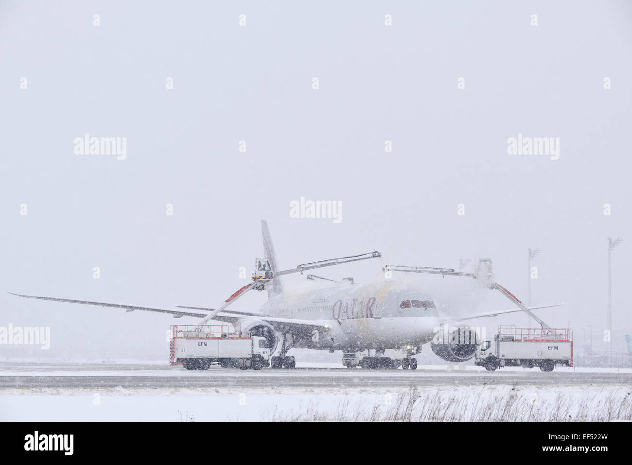 snowplow, snow, tractor, truck, airport, winter, Munich Airport, Erding, Freising, Munich, Bavaria, Germany, Europe Stock Photo