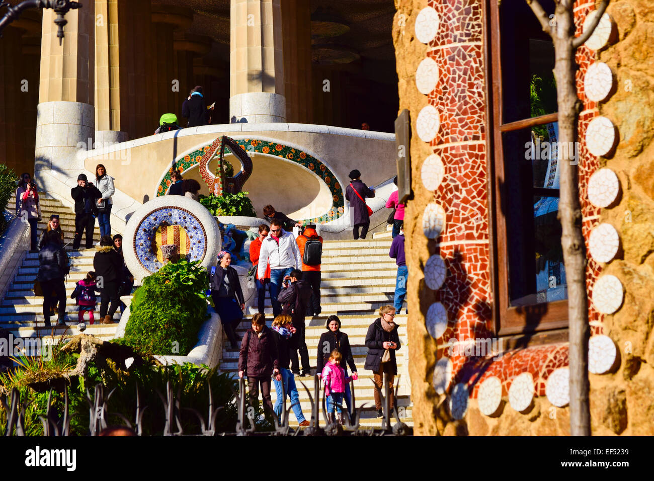 Entrance. Park Guell designed by Antoni Gaudi architect. Barcelona, Catalonia, Spain. Stock Photo