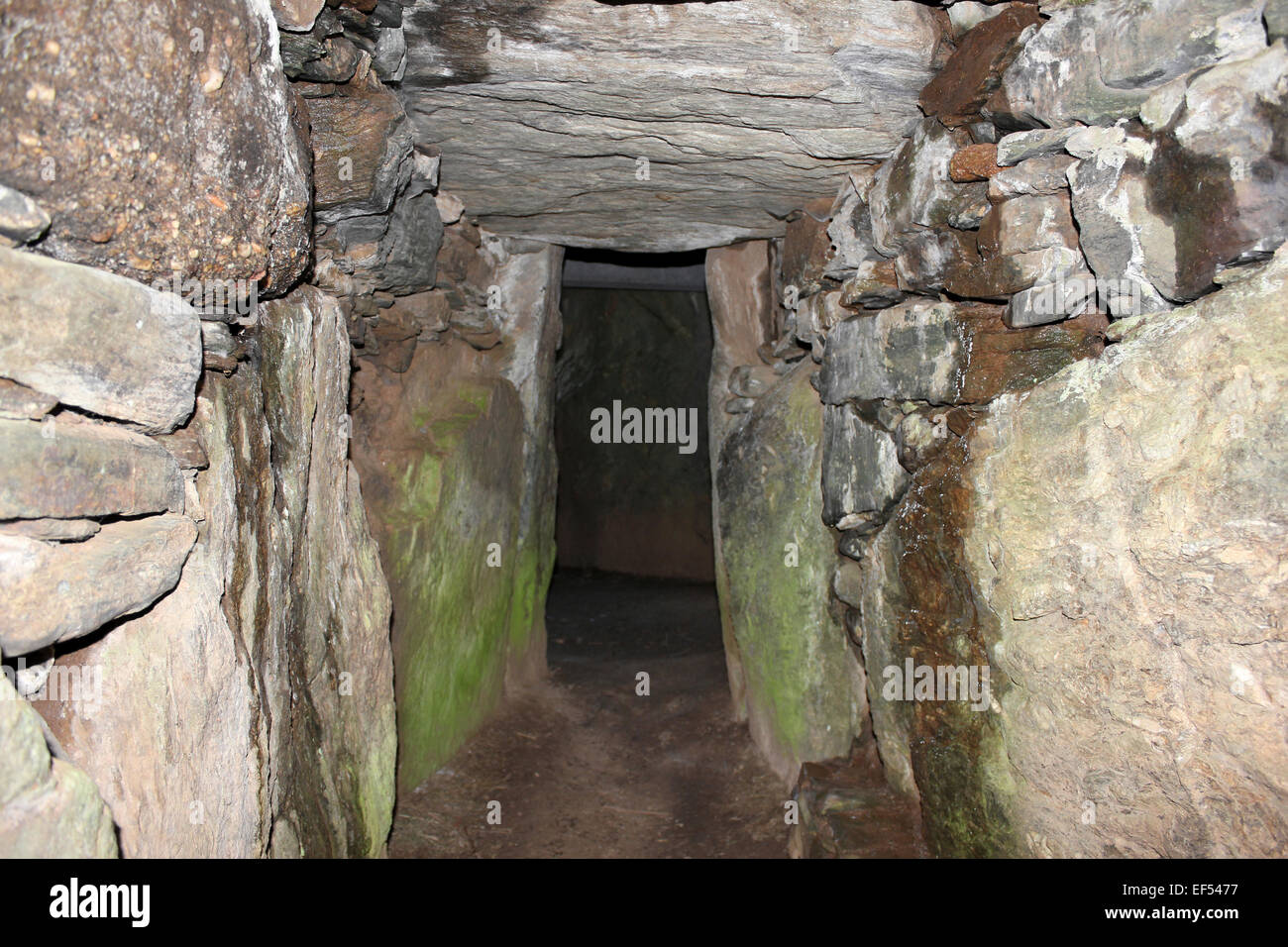 Interior Of Bryn Celli Ddu One of the finest passage graves in Wales Stock Photo