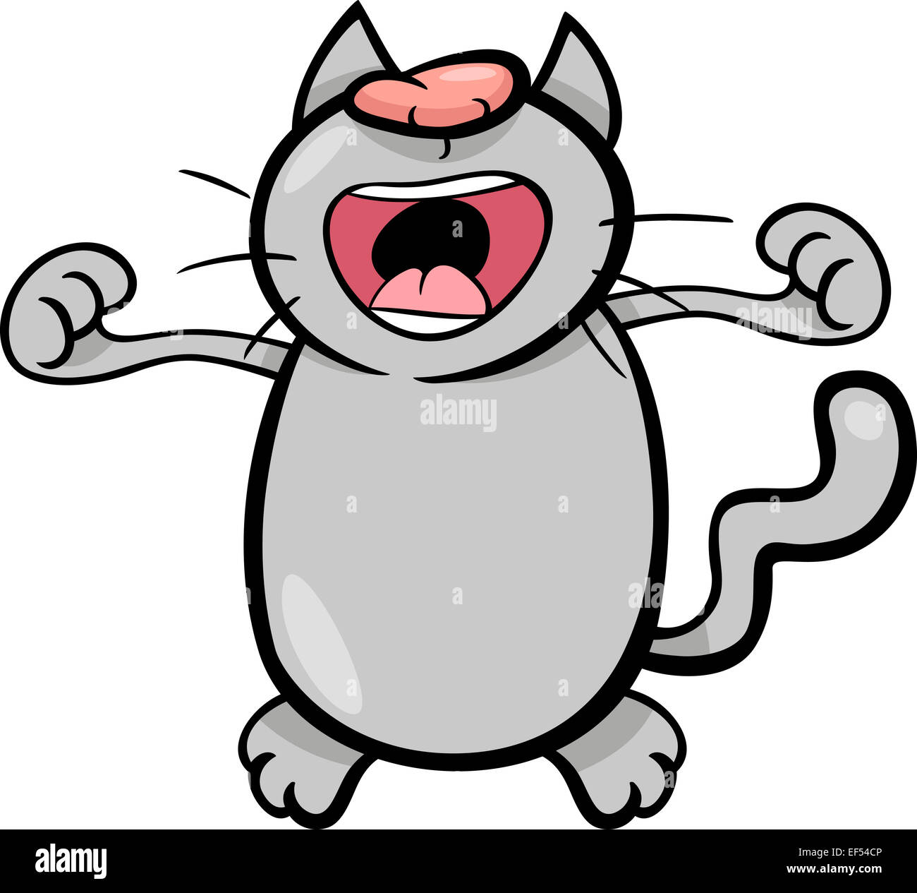 Cartoon Illustration of Funny Cat Stretching after Nap Stock Photo