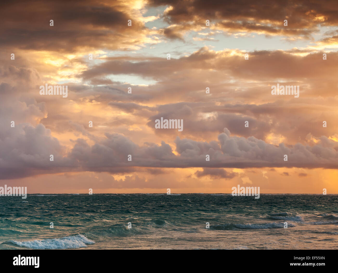 Colorful sunrise sky over Atlantic ocean. Dominican republic, Punta Cana Stock Photo