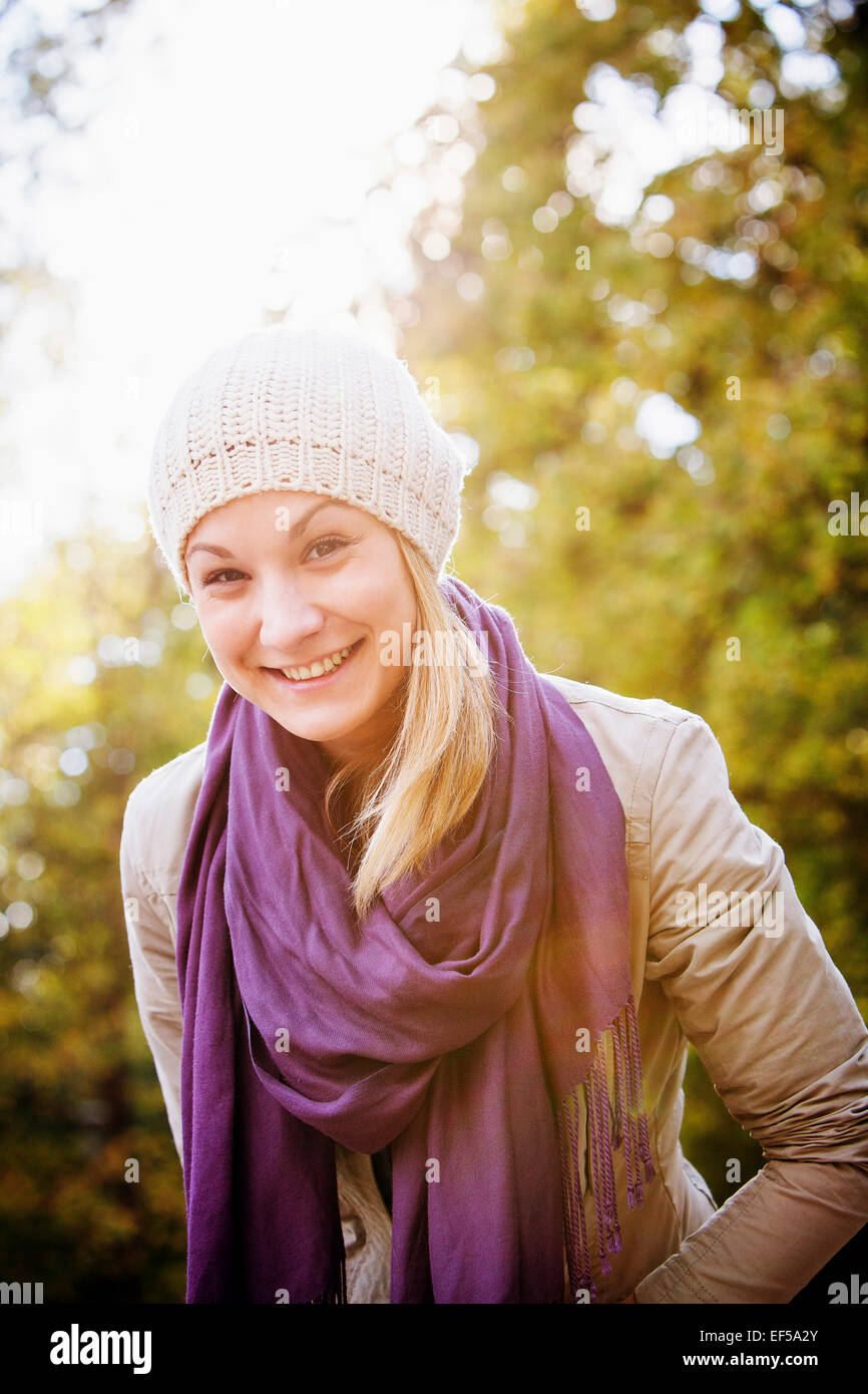 Portrait of young woman with knit hat Stock Photo