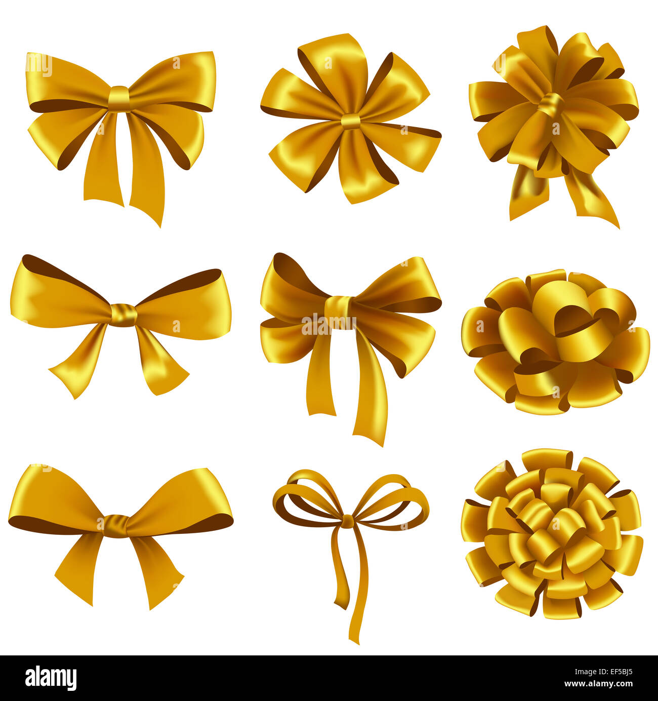 Set of gold gift bows with ribbons Stock Photo - Alamy