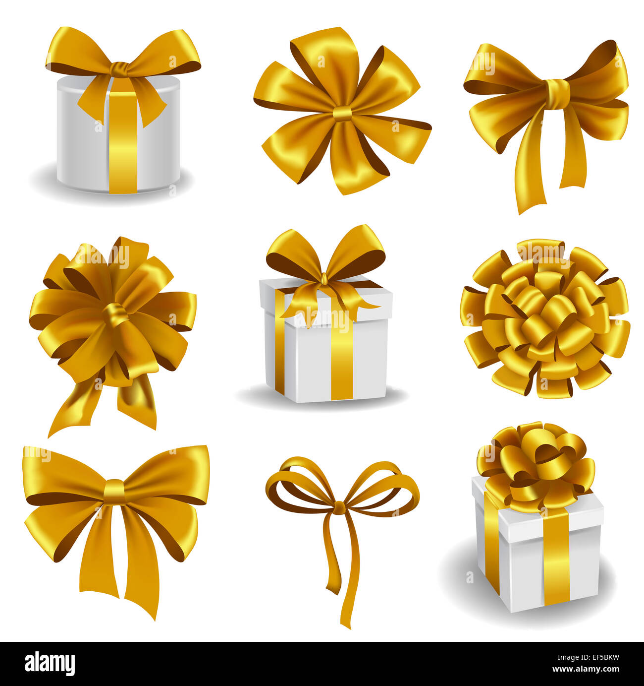 Set of gold gift bows with ribbons Stock Photo - Alamy