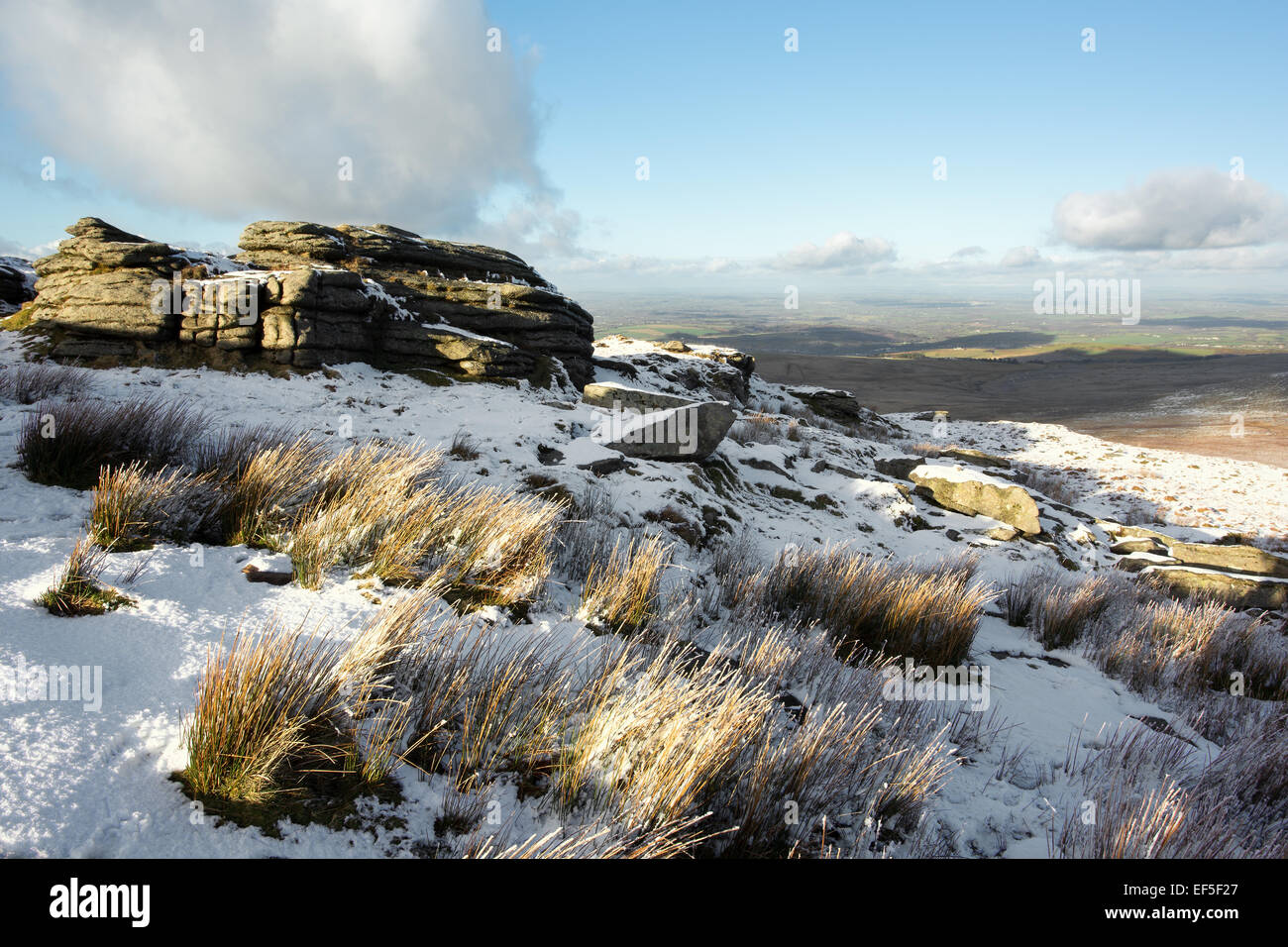 Snow on Yes Tor Dartmoor National Park Devon Uk Stock Photo