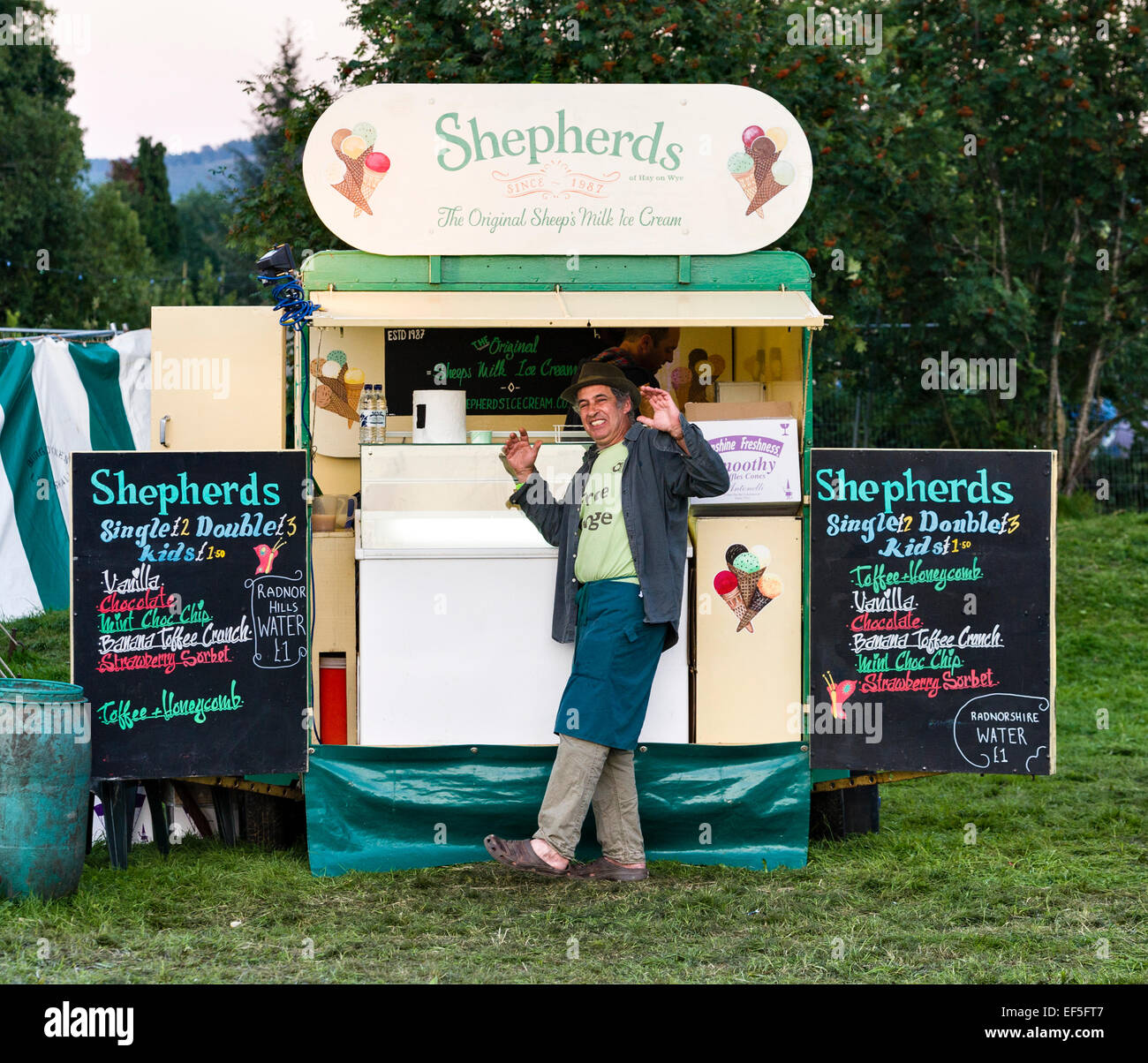 Martin Orbach, co-founder of Shepherds Ice Cream, the original sheeps' milk ice cream company, at the Sheep Music festival held in Presteigne, Wales Stock Photo
