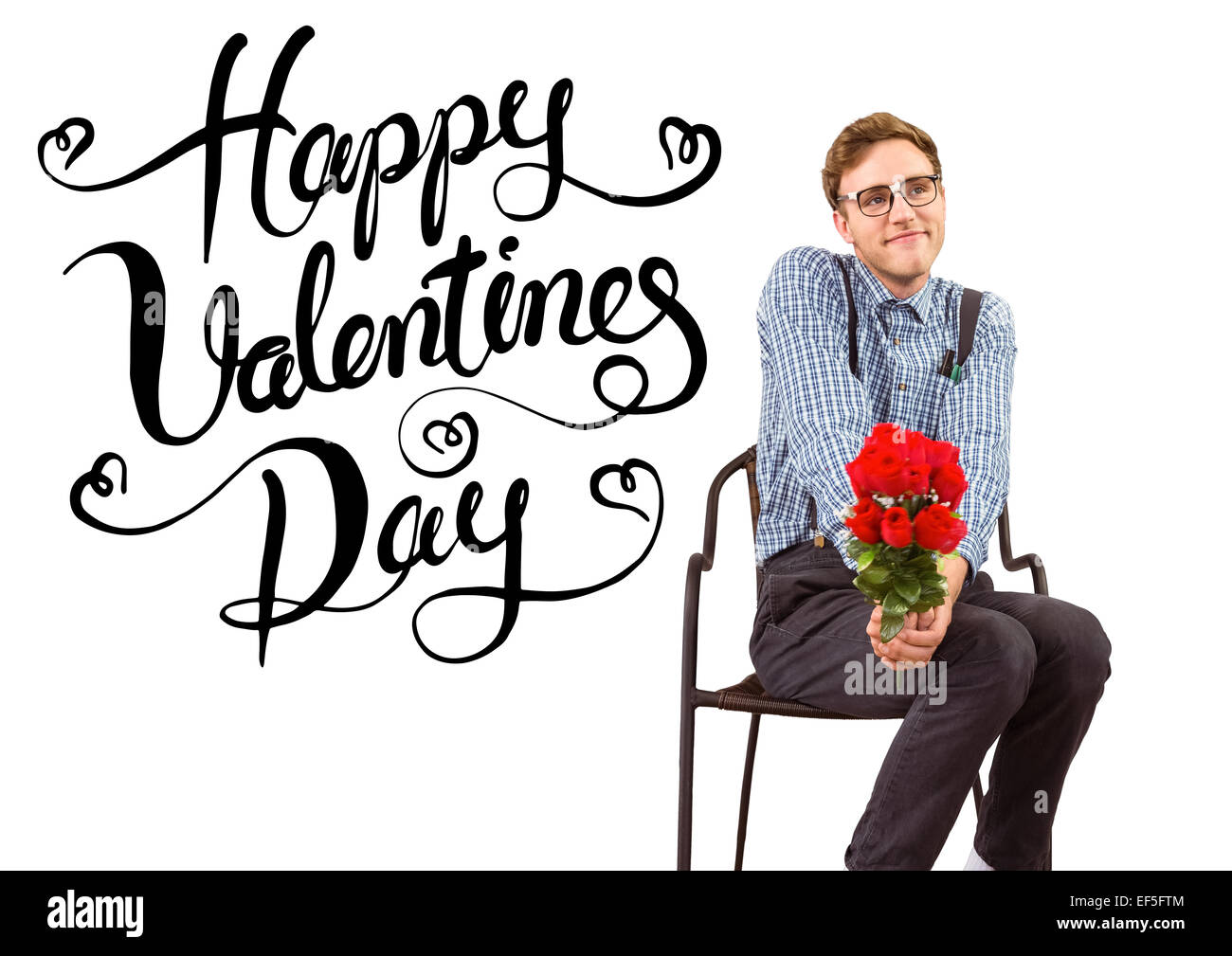 Composite image of geeky hipster holding a bunch of roses Stock Photo ...