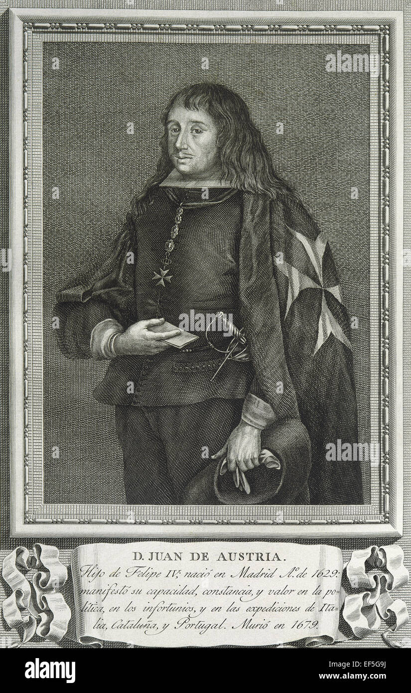 John of Austria (the Younger) (1629-1679). Spanish general and political figure. He was the only natural son of Philip IV of Spain to be acknowledged by the King. Portrait. Engraving. Stock Photo