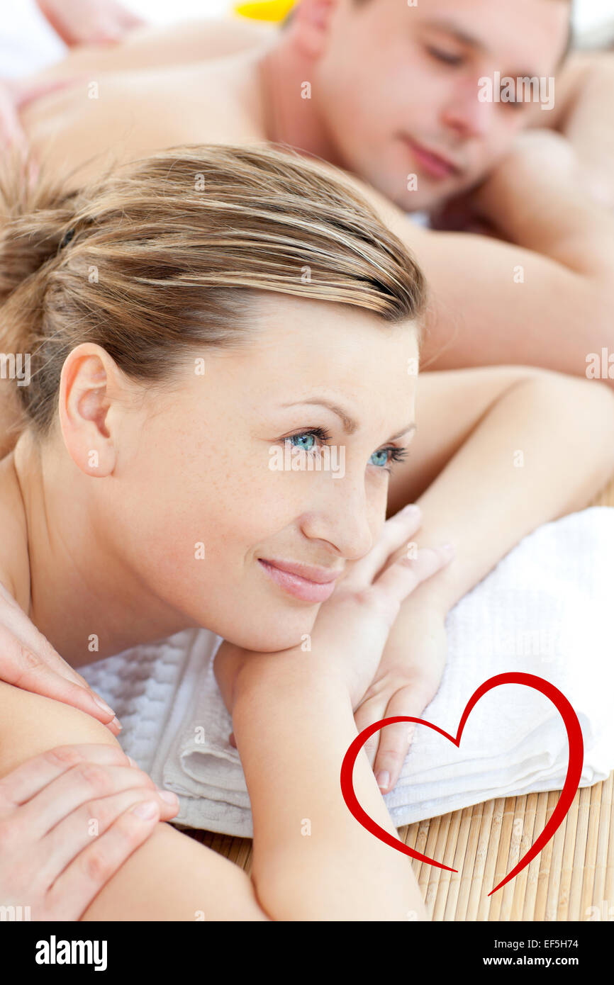 Composite image of close up of a pretty woman having a message with her boyfriend Stock Photo
