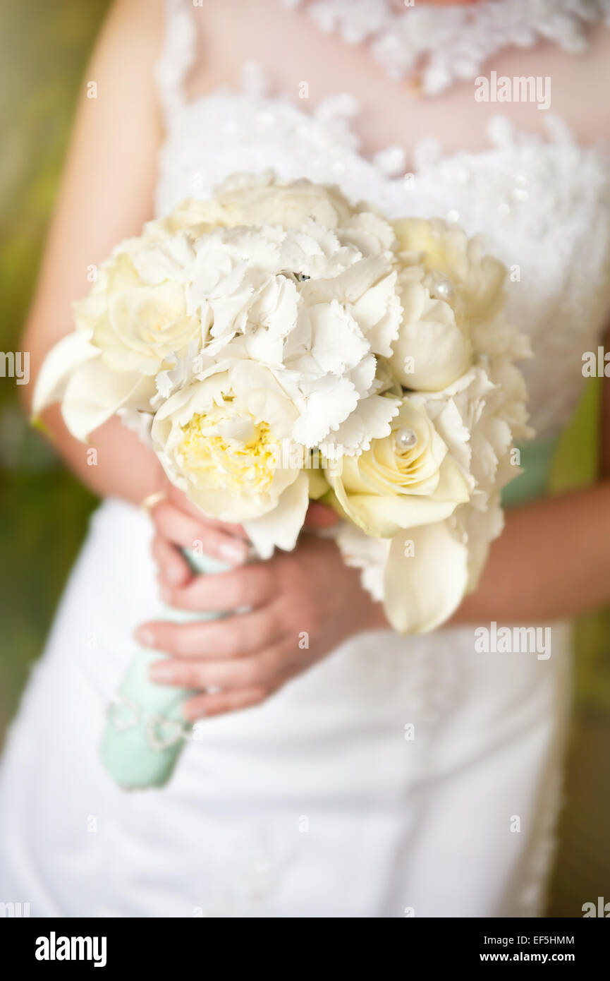 Bridal roses and peony bouquet wedding flowers Stock Photo