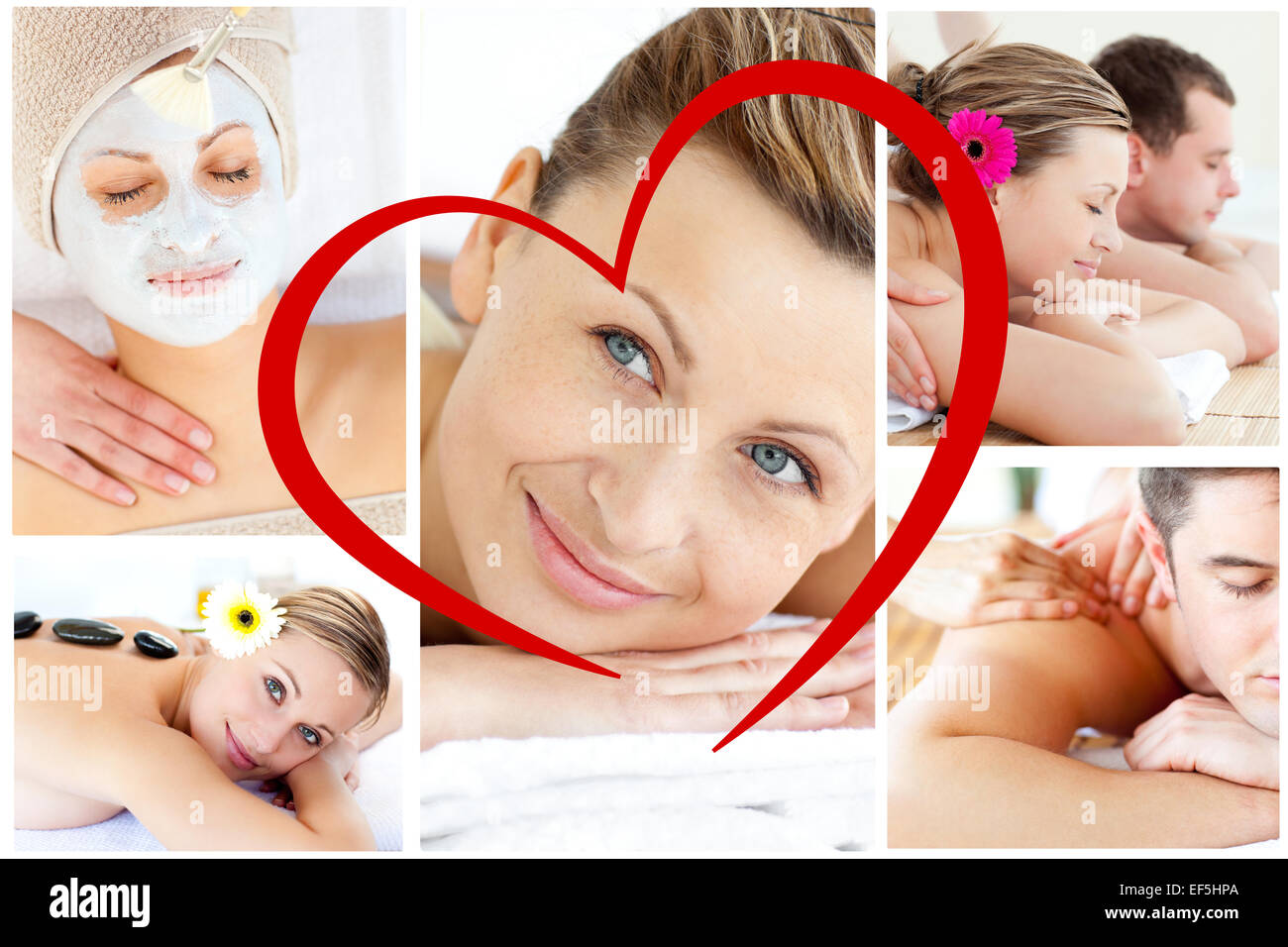 Composite image of collage of young people having relaxation treatments Stock Photo