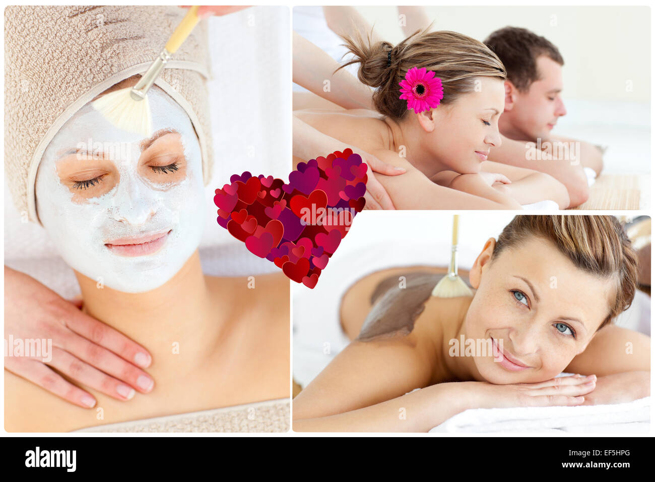 Composite image of collage of an attractive couple having relaxation treatments Stock Photo