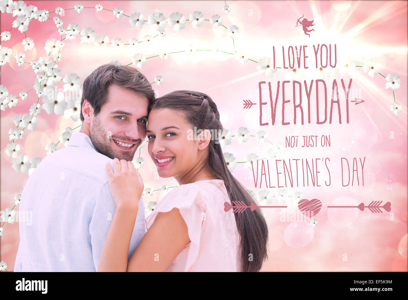 Composite image of attractive young couple smiling at camera Stock ...