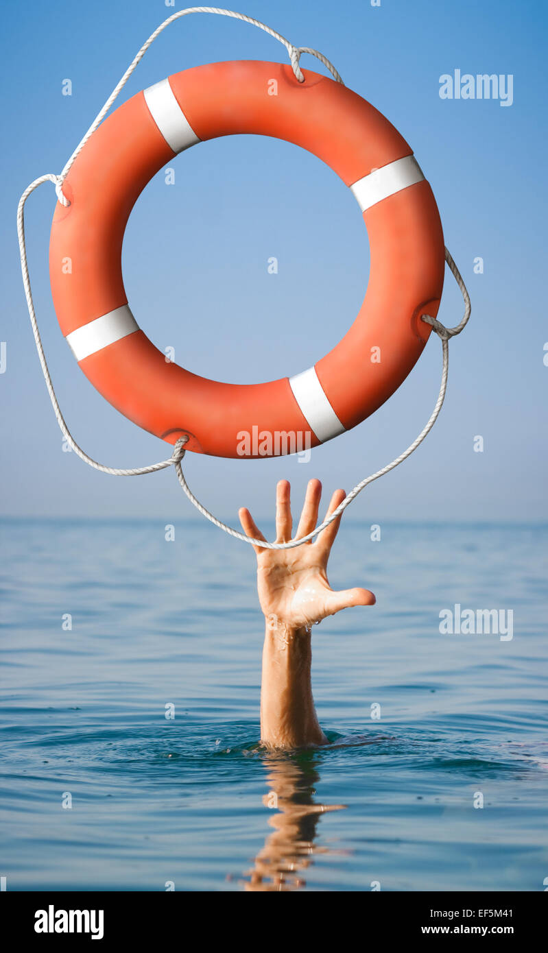 Lifebuoy for man in danger. Rescue situation concept. Stock Photo