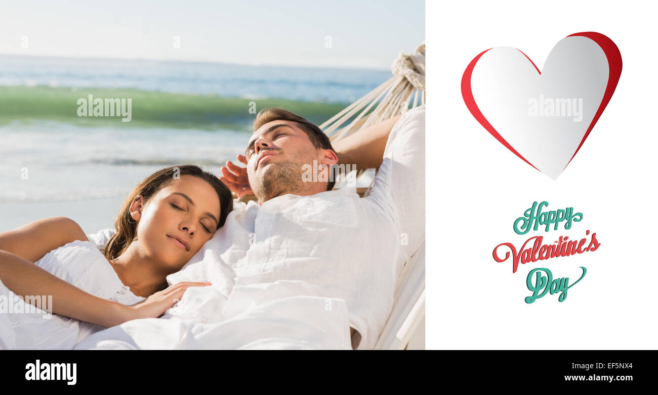 Composite image of peaceful couple napping in a hammock Stock Photo