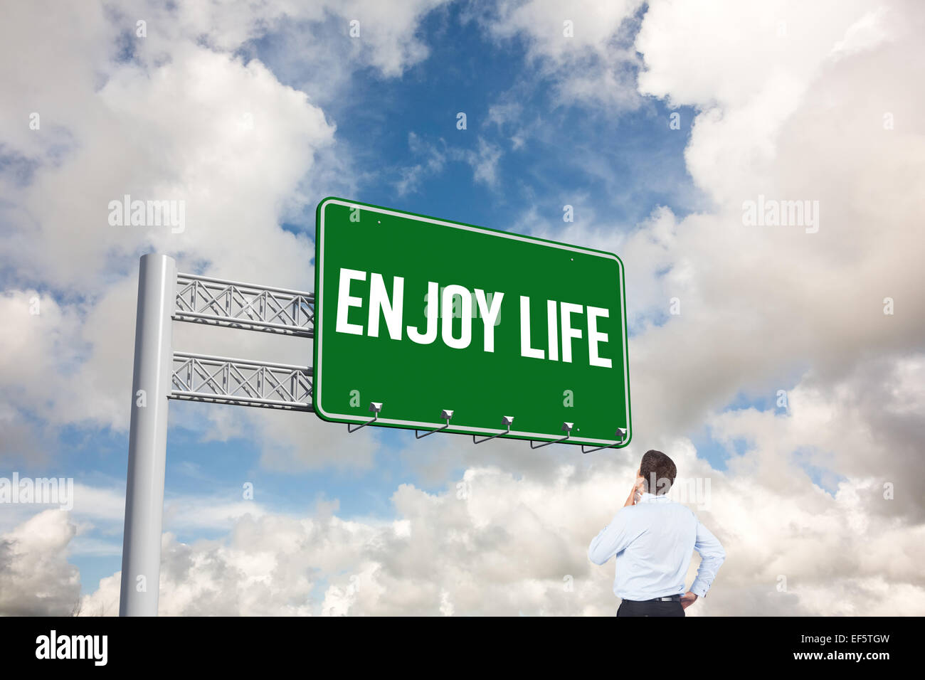 Enjoy life against blue sky with white clouds Stock Photo