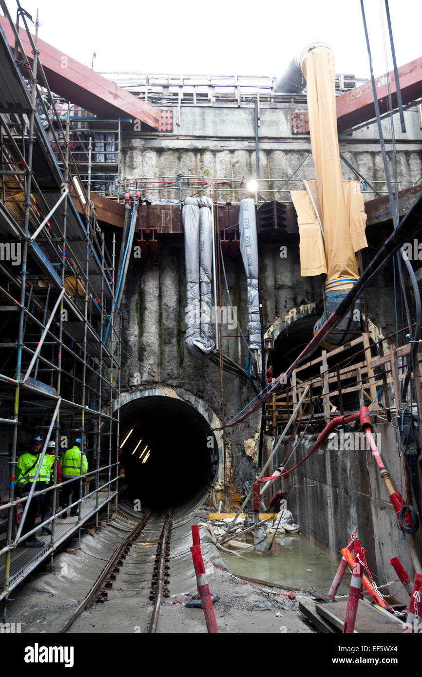 Copenhagen, Denmark, January 27, 2015: A so called “chamber” is under construction in the Copenhagen Metro Cityring extension. The Metro consist of 2 parallel tunnels - one above the other - in 20 – 40 meter depth. The total amount of soil drilled out is some 3.1. mio tons Credit:  OJPHOTOS/Alamy Live News Stock Photo