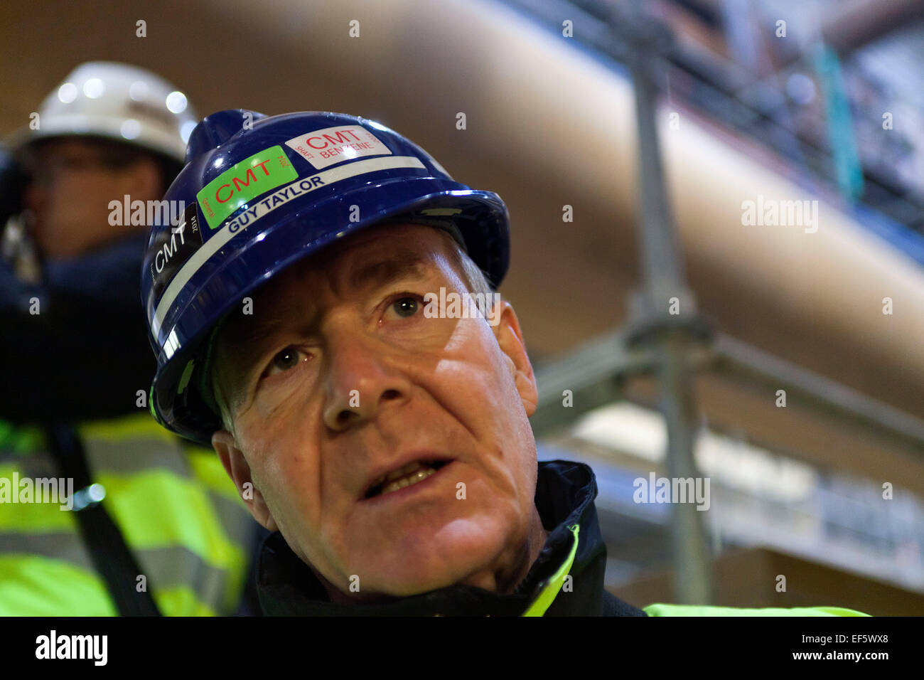 Copenhagen, Denmark, January 27, 2015: “We are aware of our social responsibility towards the workers here,” says Guy Taylor, Project Director at Metroselskabet at the press briefing. “All subcontractors must sign an agreement where they are bound by our CSR politics,” he continues Credit:  OJPHOTOS/Alamy Live News Stock Photo