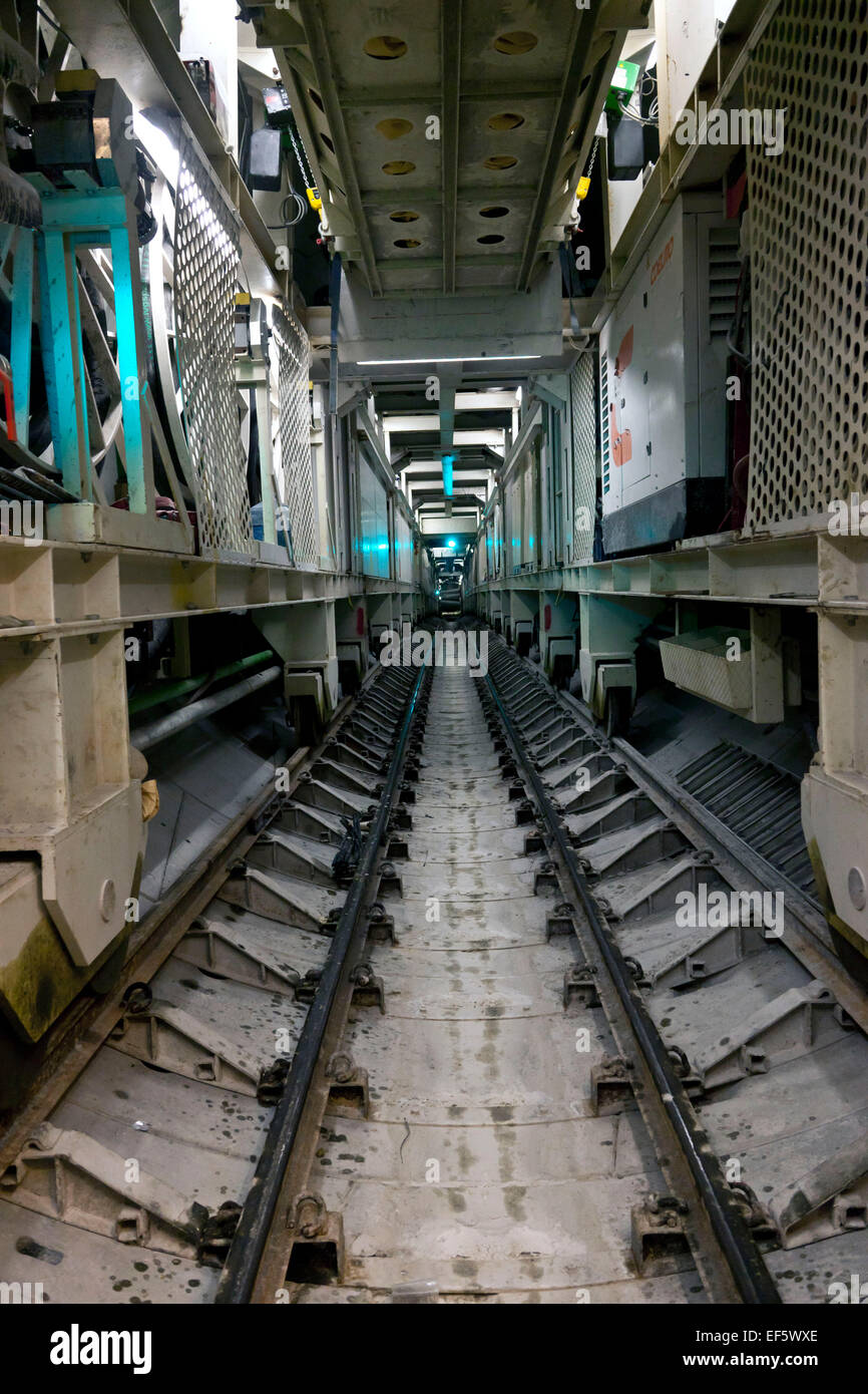 Copenhagen, Denmark, January 27, 2015: Backend of the tunnel boring machine, which together with 3 other drills the 15, 5 kilomter long extension of the Copenhagen underground Metro Cityring. Each machine drills 10 – 20 meters/day, mostly in lime stone Credit:  OJPHOTOS/Alamy Live News Stock Photo