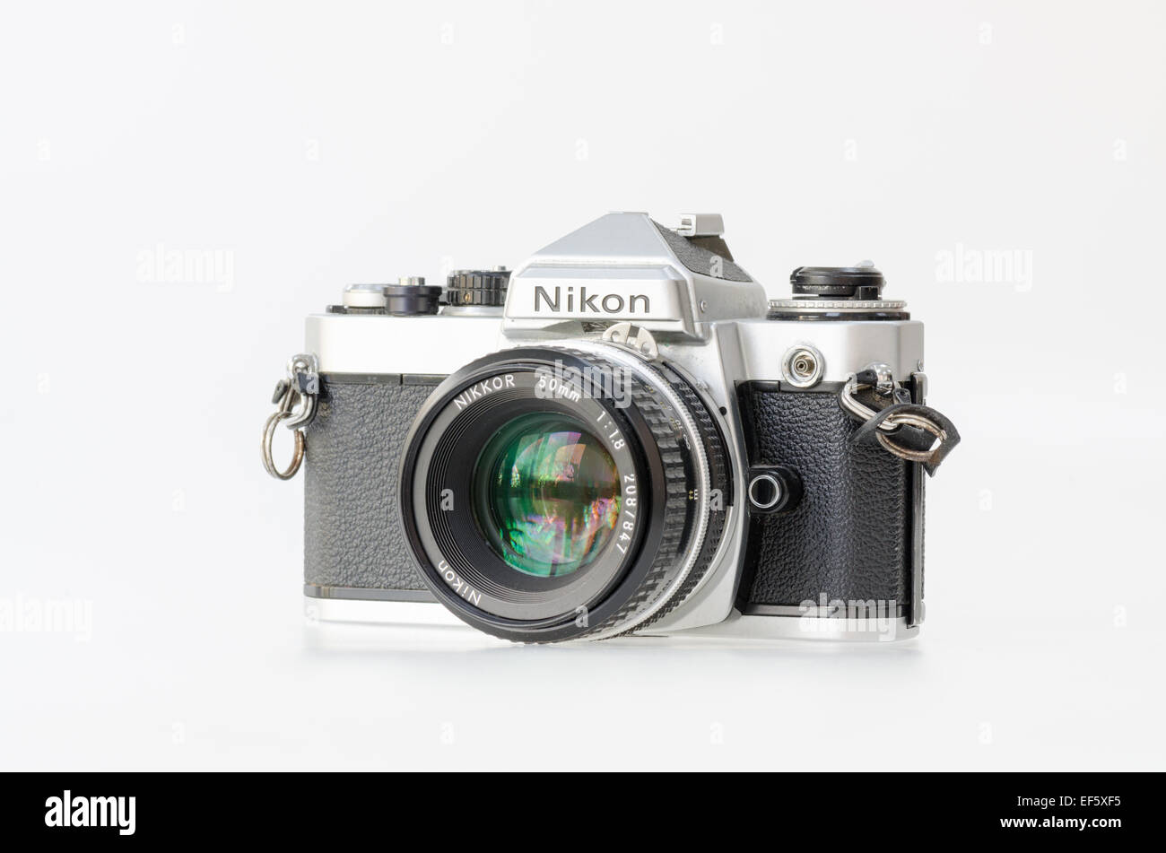 Silver Nikon FE 35mm film slr camera Stock Photo