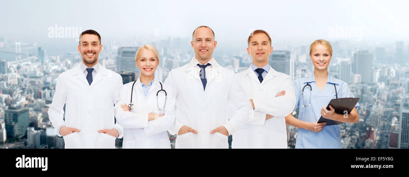 group of doctors with stethoscopes and clipboard Stock Photo