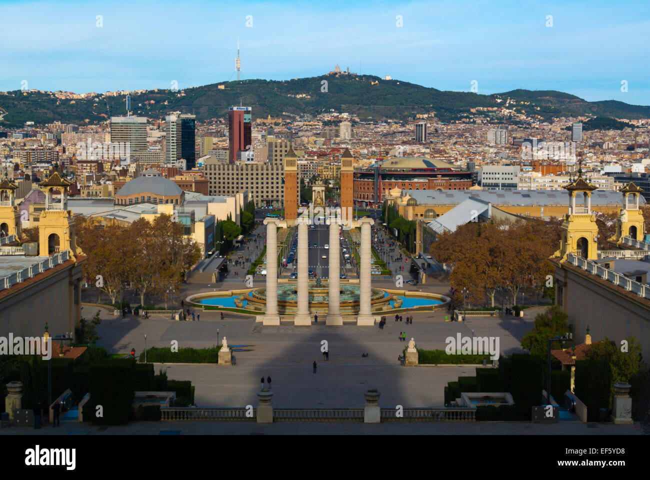 View from Montjuic towards Plaça d'Espanya, Sants-Montjuic district, Barcelona, Spain Stock Photo