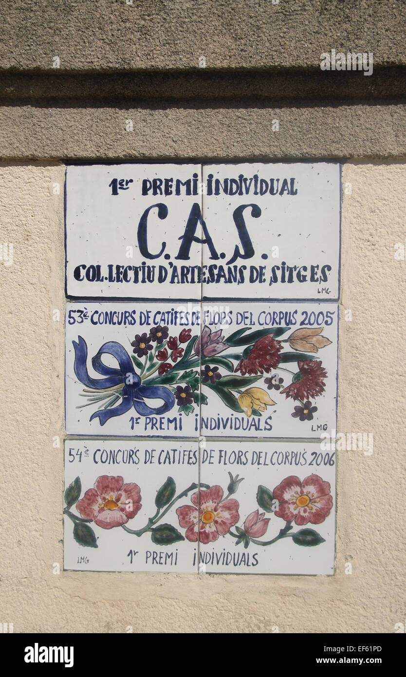 Ceramic wall tile in Sitges, near Barcelona, Catalonia Stock Photo