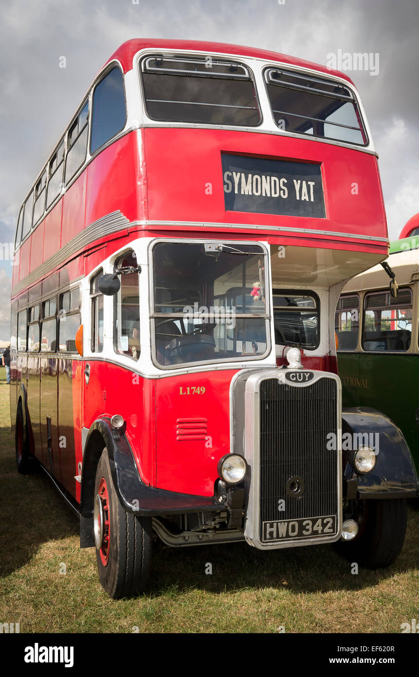 Preserved red omnibus from 1940s at an English show Stock Photo