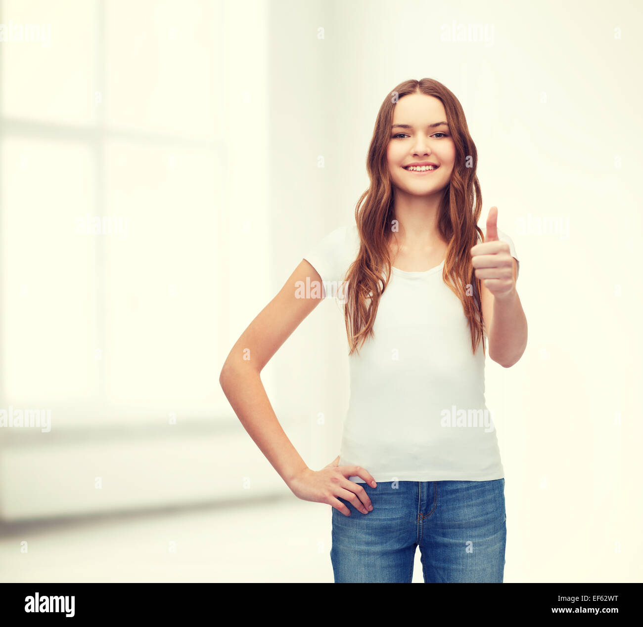 smiling teenager in blank white t-shirt Stock Photo