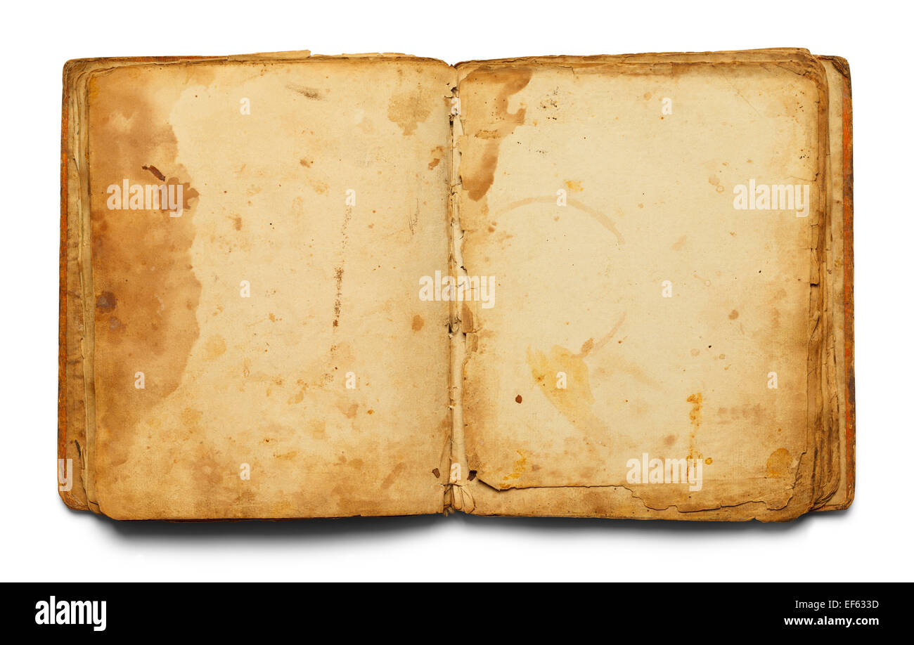 Open Old Book With Copy Space Isolated on White Background. Stock Photo