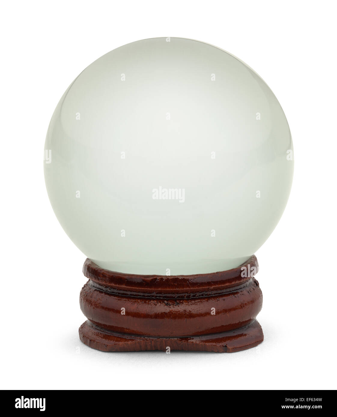 Glass Crystal Ball on Wood Base Isolated on White Background. Stock Photo