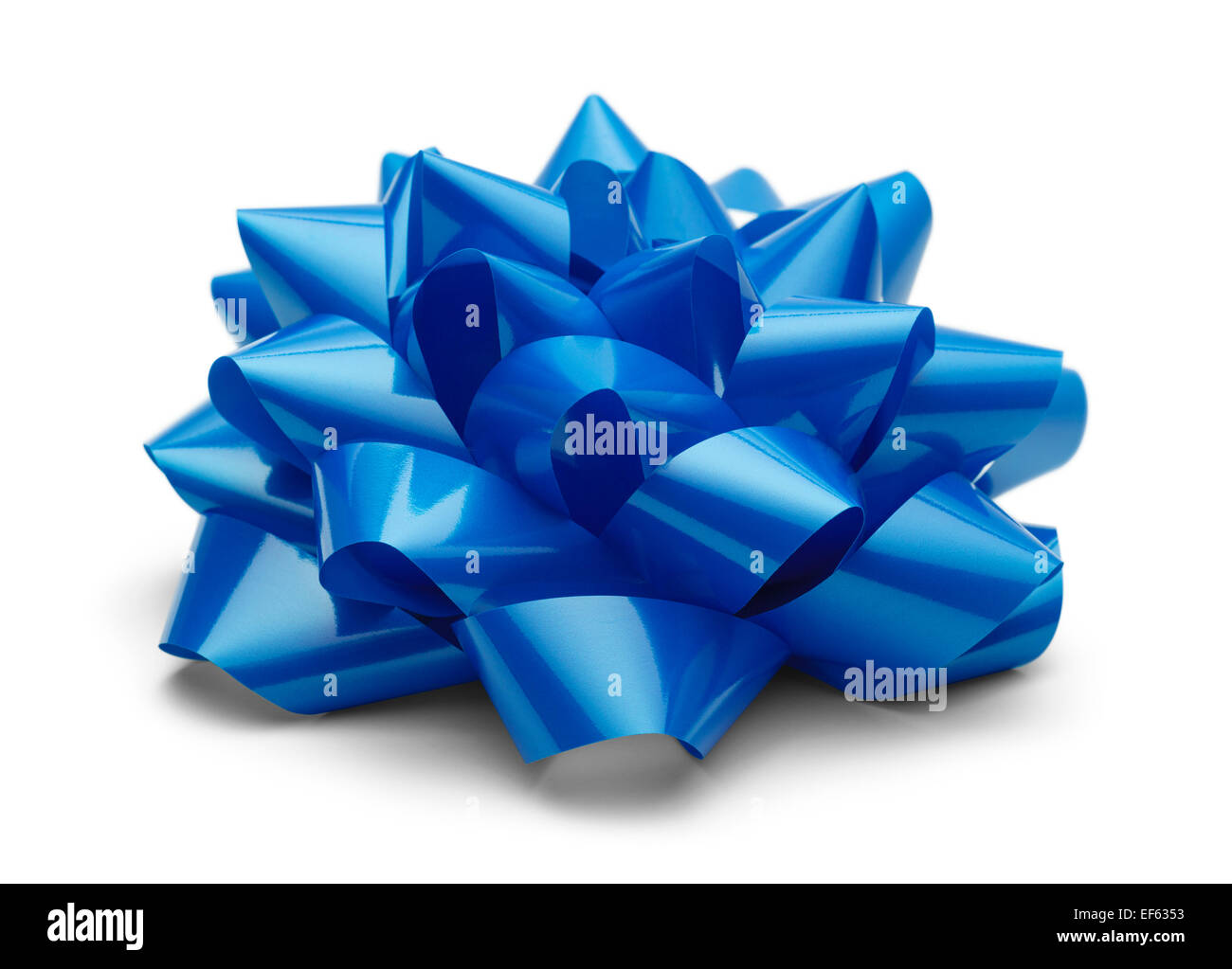 Blue Satin Bow Side View Isolated on White Background. Stock Photo