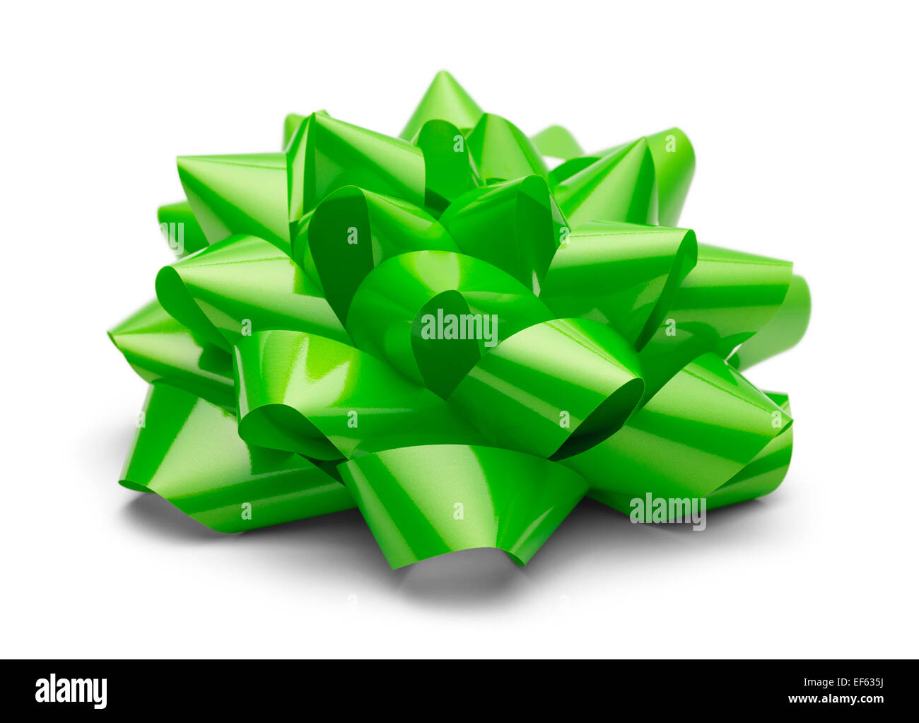 Green Satin Bow Side View Isolated on White Background. Stock Photo