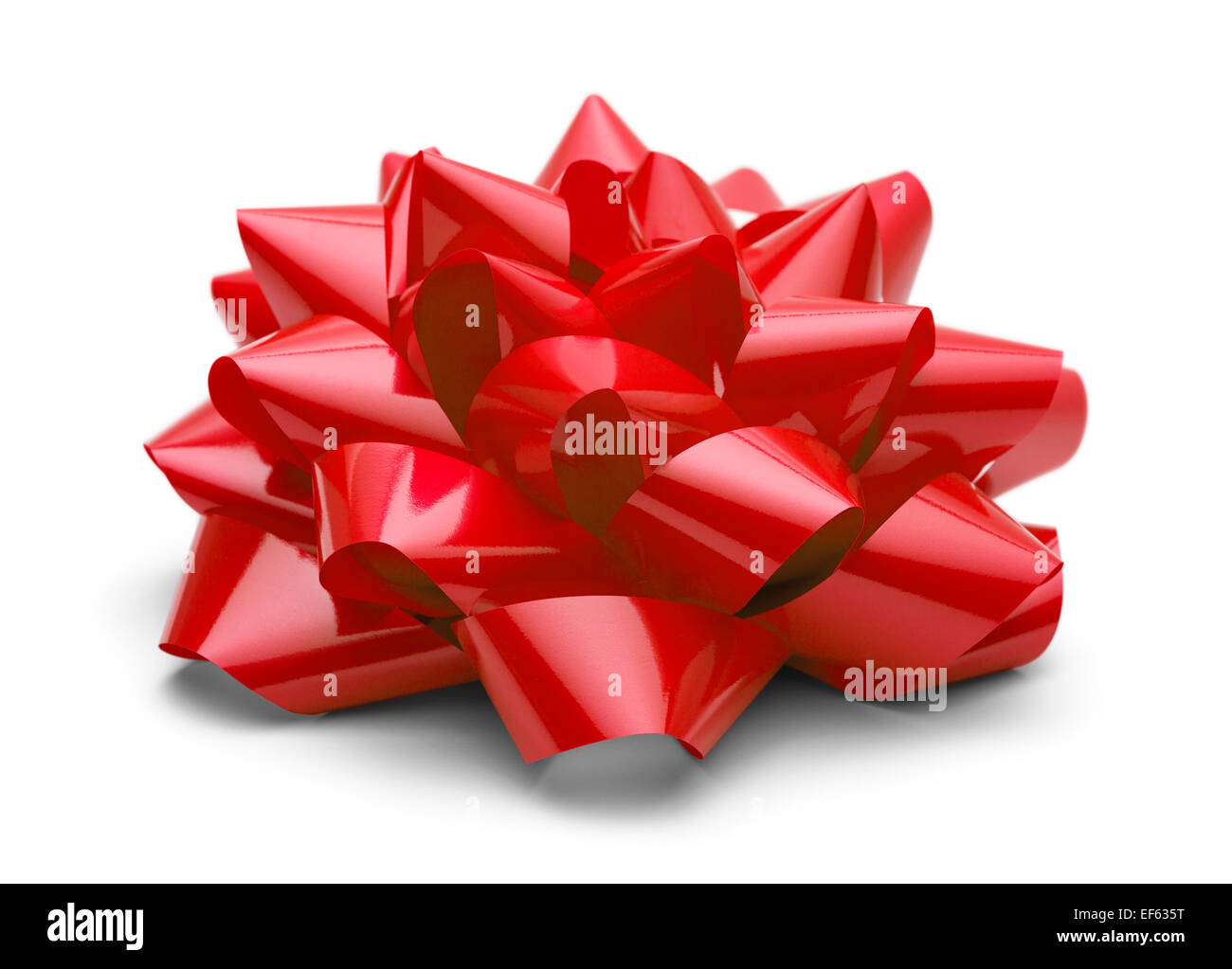 Red Satin Bow Side View Isolated on White Background. Stock Photo