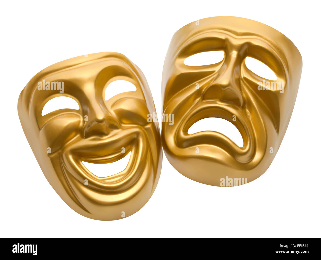 Gold Movie Masks Isolated on White Background. Stock Photo