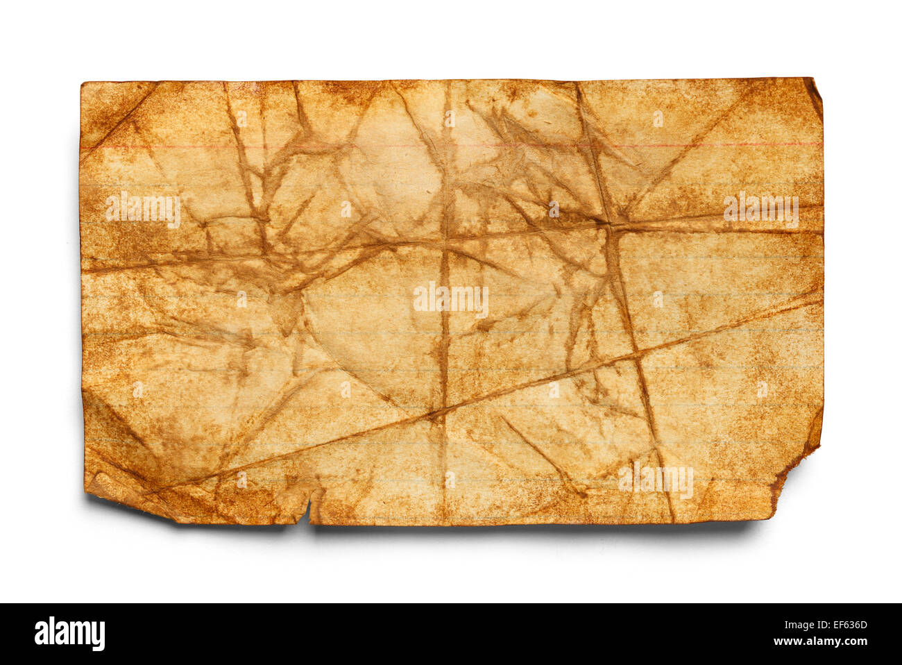 Old Dirty Bent Index Card Isolated on White Background. Stock Photo