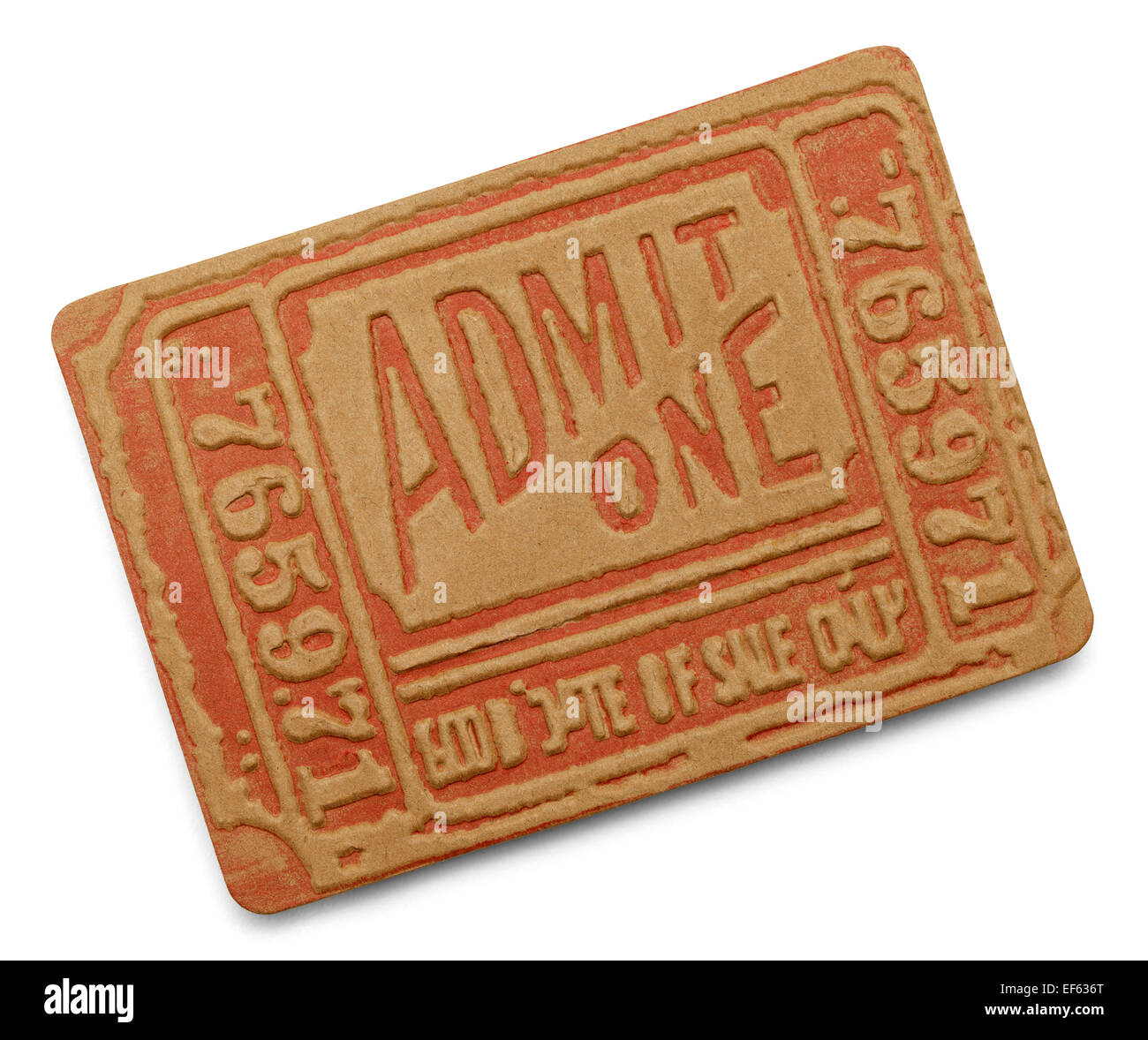 Large Old Red Admit One Ticket Isolated on White Background. Stock Photo