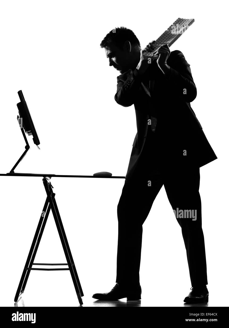 silhouette caucasian business man computing expressing behavior full ...