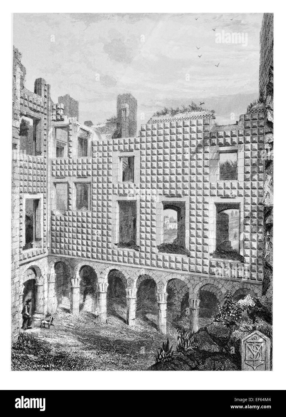 1852 Court Yard Crichton  ruined Castle Pathhead, Midlothian Stock Photo