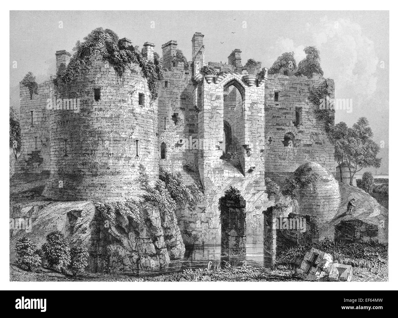 1852 Dirleton Castle medieval fortress East Lothian ruin Stock Photo