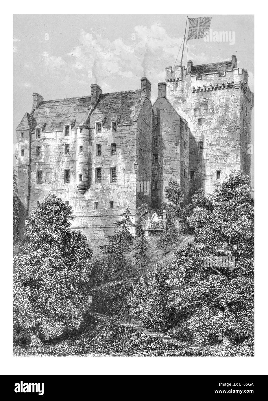 1852 Kilravock Castle Cill Rathaig Nairn  Croy  Inverness  Highland  Clan Rose 15th century tower house Stock Photo