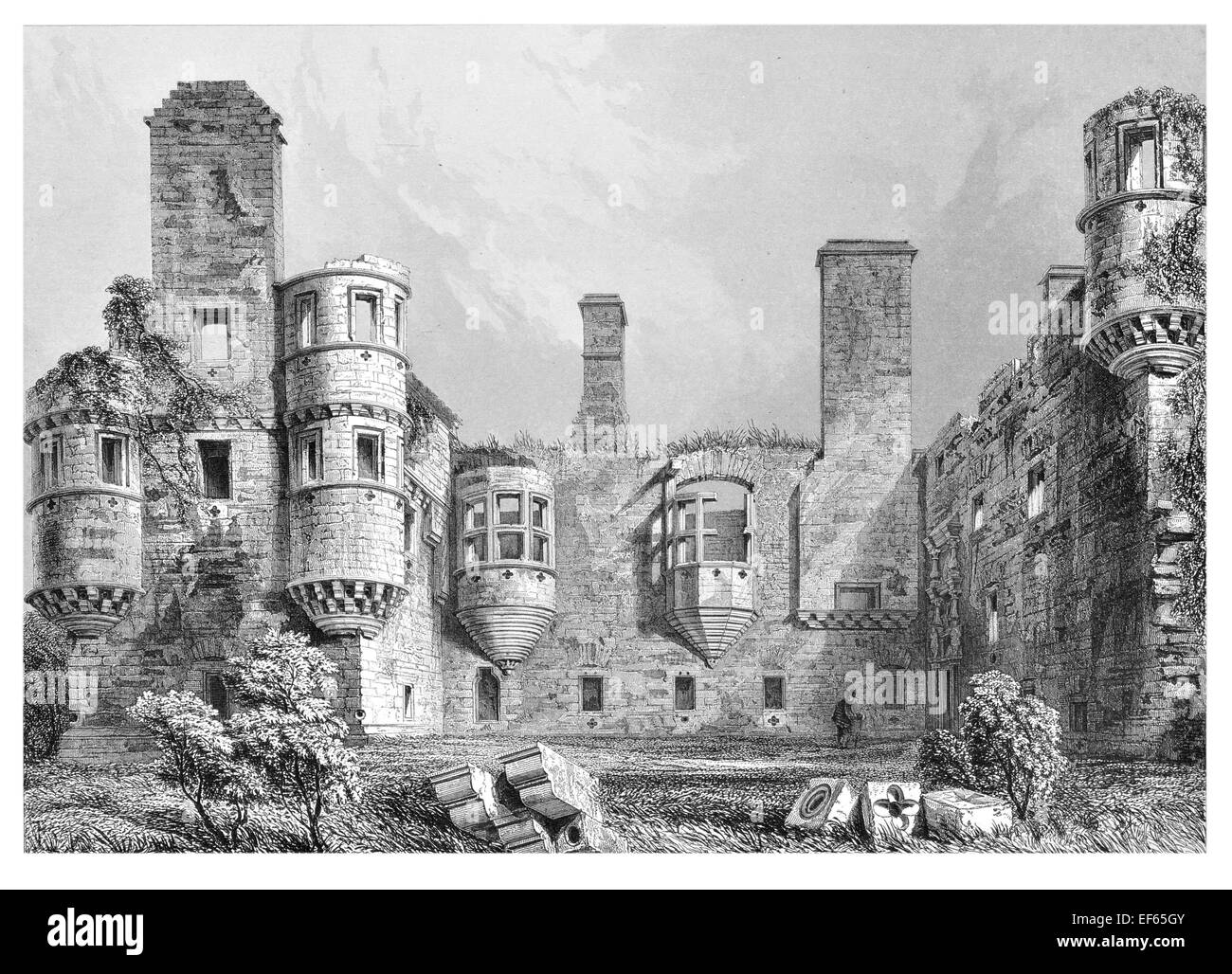 1852 Earl's Palace Kirkwall  Orkney island built by tyrannical Patrick Stewart early 17th century ruin Stock Photo