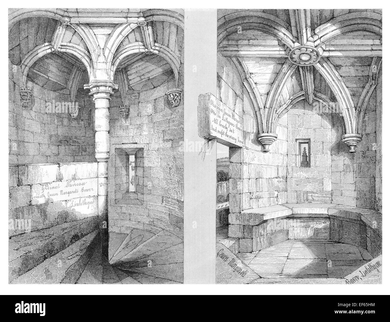 1852 Linlithgow  Palace interior spiral staircase tower Gleann Iucha Lithgae  West Lothian Region Linlithgowshire.ruin ruined Stock Photo