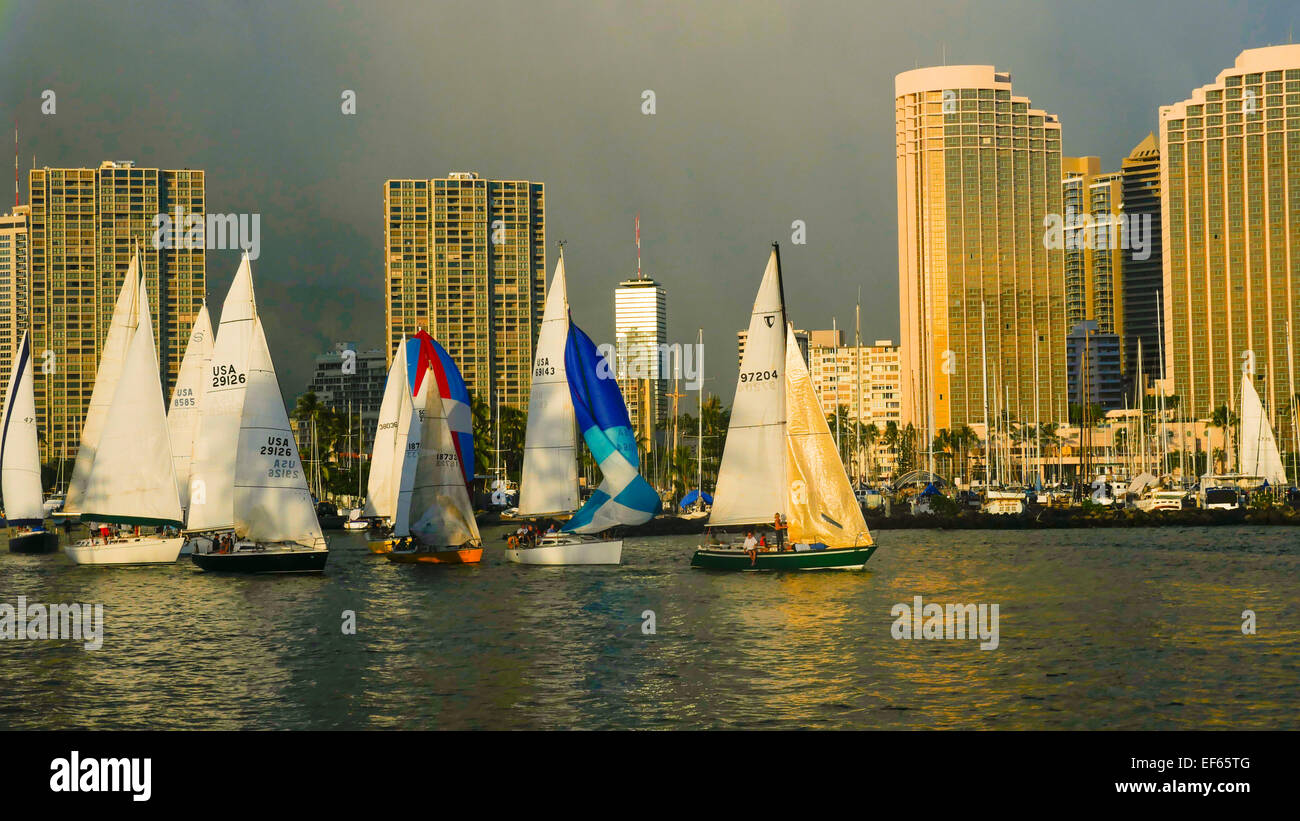 Friday night sailboat race, Ala Wai Yacht Harbor, Ala Moana Beach Park