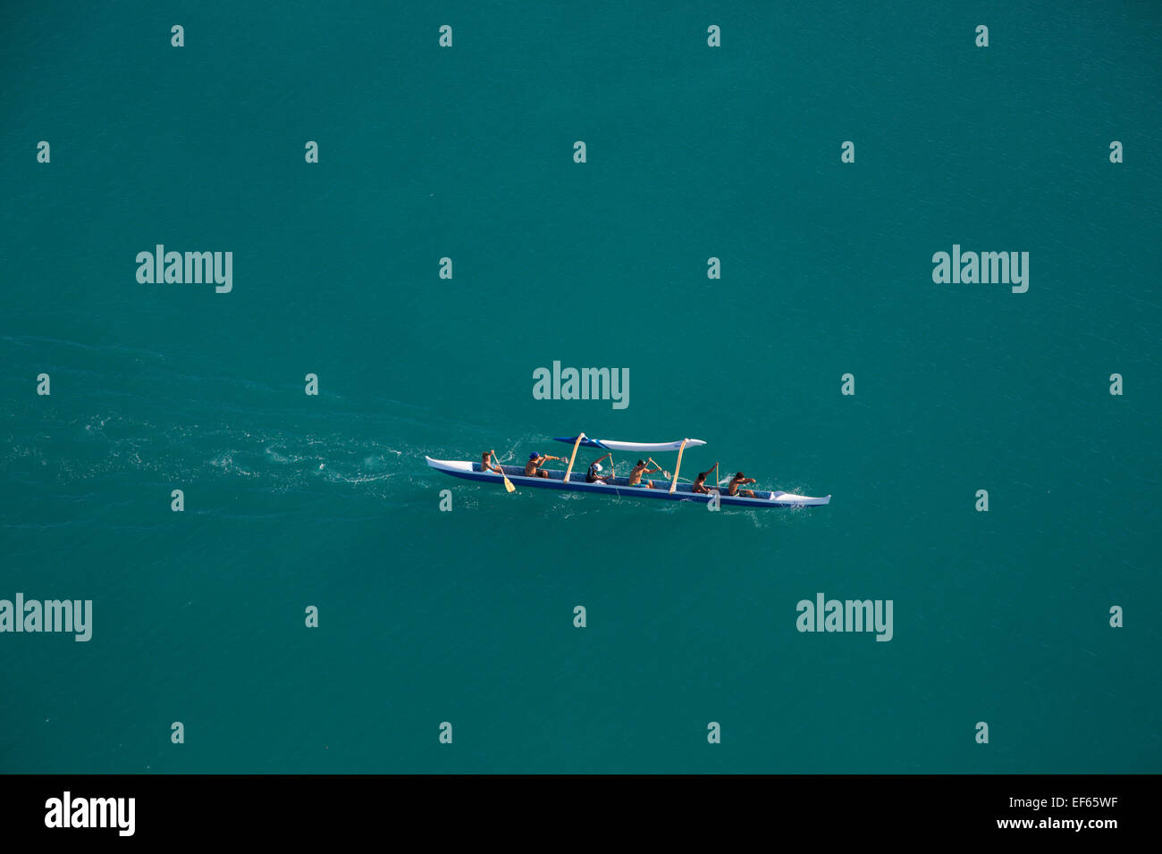 Outrigger canoes, Sand Island, Honolulu Harbor, Oahu, Hawaii Stock Photo