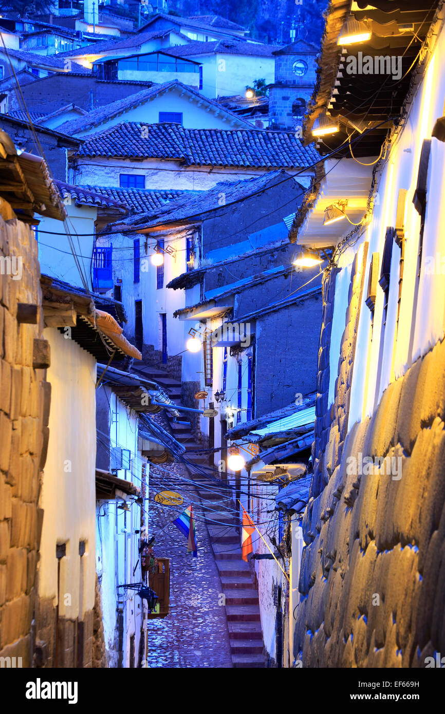Rooftops and stairs, Cuesta San Blas (San Blas Hill), San Blas Neighborhood, Cusco, Peru Stock Photo