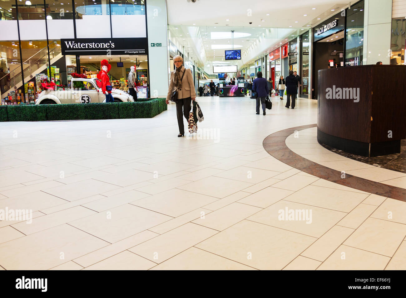 Doncaster Frenchgate shopping centre inside building shops shoppers interior Town South Yorkshire UK England Waterstones Stock Photo