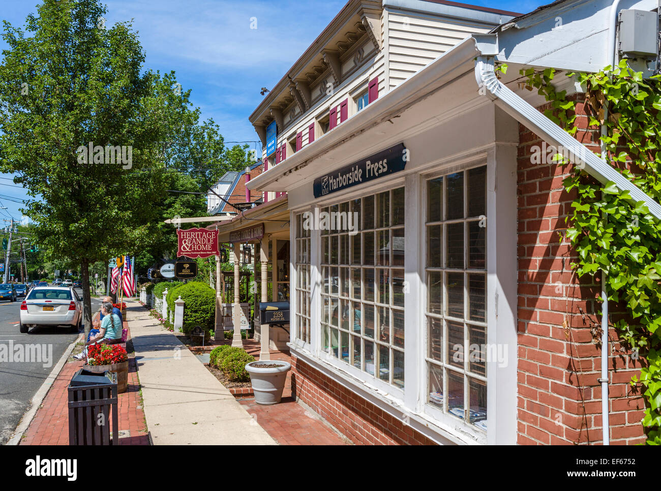 Old houses along Main Street in Cold Spring Harbor, Huntington, Suffolk County, Long Island , NY