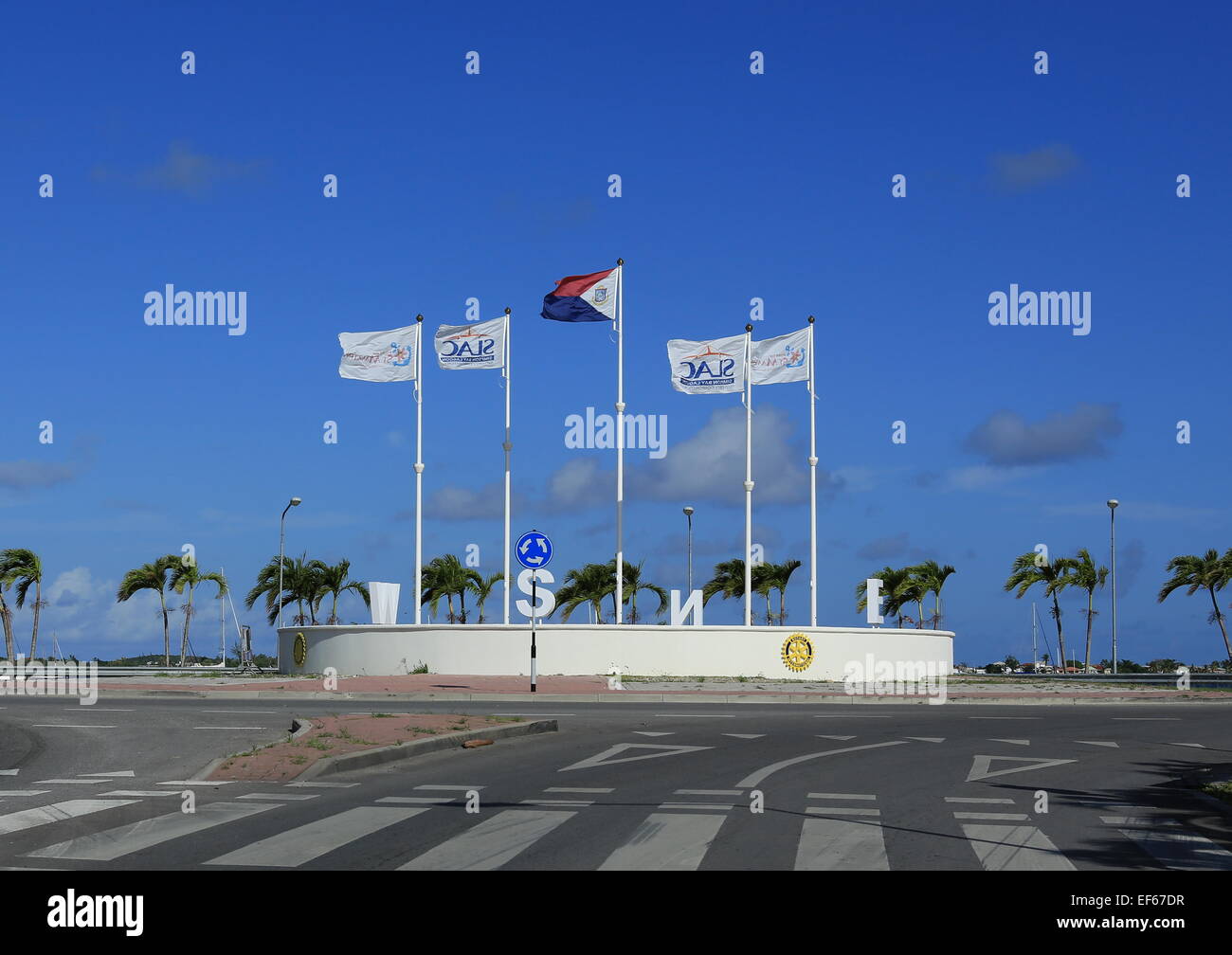 New roundabout leading to the new Simpson Bay Bridge in Sint Maarten Stock Photo