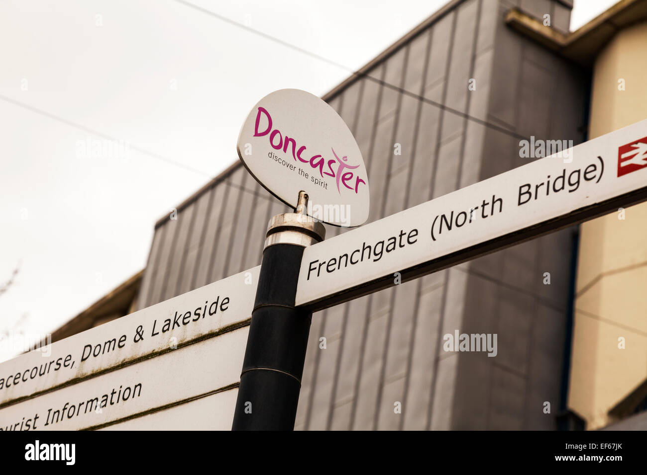 Doncaster Town tourist sign information directions Frenchgate South Yorkshire UK England Stock Photo